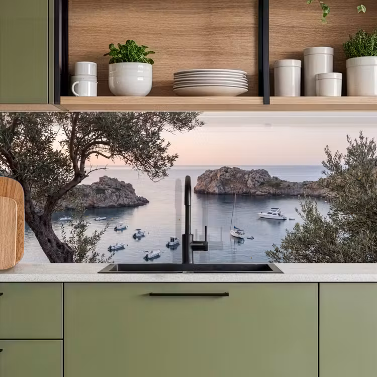 Küchenrückwand - Bucht – Boote – Sonnenuntergang - Baai - boten - zonsondergang keuken achterwand 2 middel