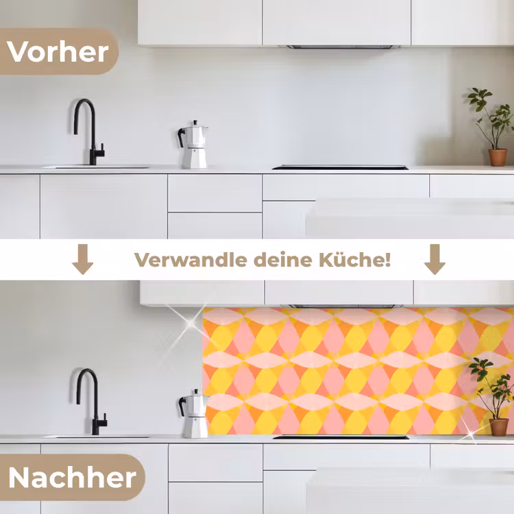 Kleurrijk - Ruitpatroon - Bladvormen keuken achterwand 2 middel 871 -voor-na_DE