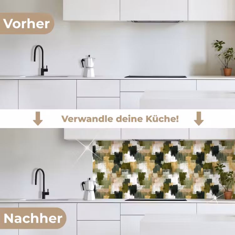 Penseelstrepen - Mos - Groentinten keuken achterwand 2 middel 871 -voor-na_DE