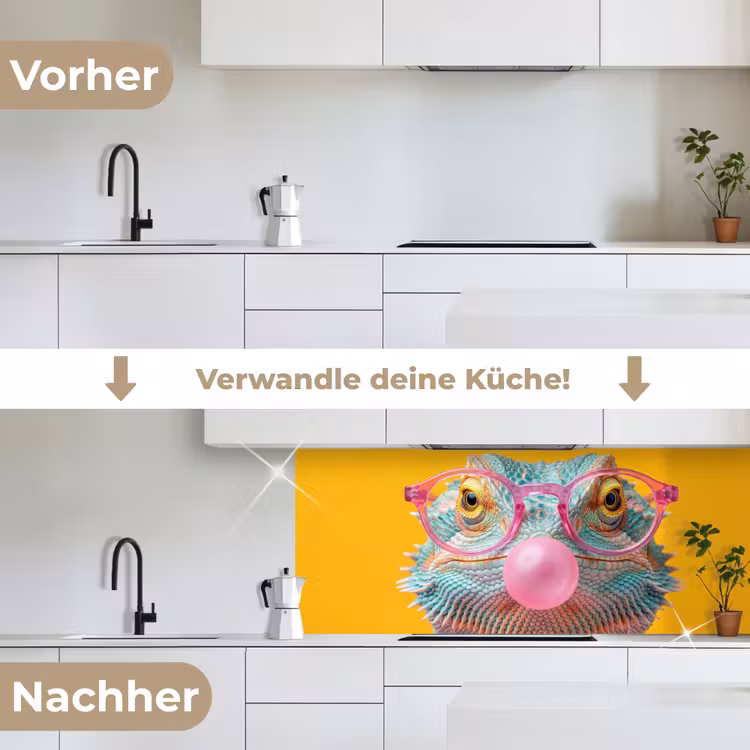 Kameleon - Kauwgom - Kleurrijk keuken achterwand 2 middel -voor-na_DE