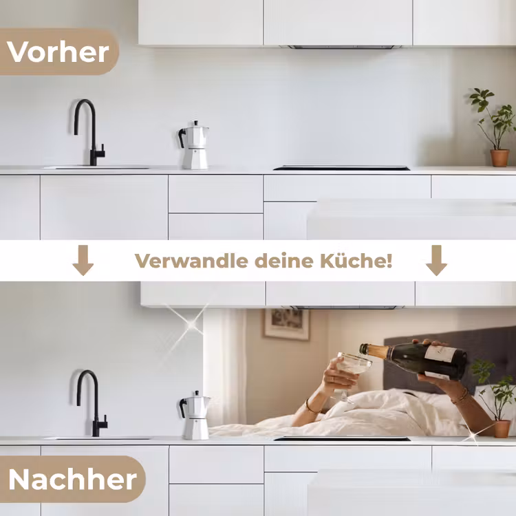 Champagne - Bed - Bubbels keuken achterwand 2 middel -voor-na_DE