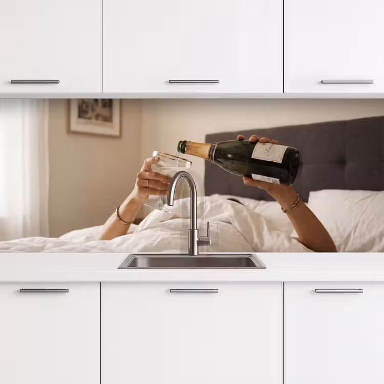 Champagne - Bed - Bubbels keuken achterwand 2 middel -3d