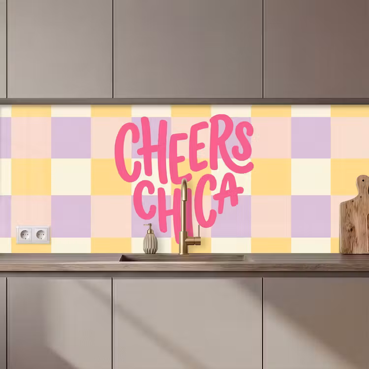 Cheers Chica - Ruitjes - Lila - Geel keuken achterwand 2 middel zz_3dshopping