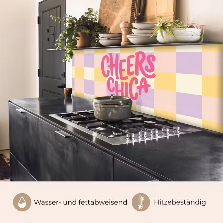 Cheers Chica - Ruitjes - Lila - Geel keuken achterwand 2 middel -usp_DE