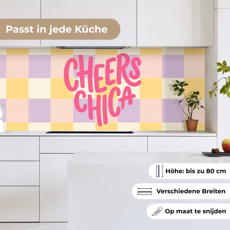 Cheers Chica - Ruitjes - Lila - Geel keuken achterwand 2 middel -sfeer4_DE