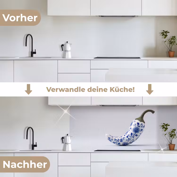 Chilipeper - Keramiek - Blauw keuken achterwand 2 middel -voor-na_DE