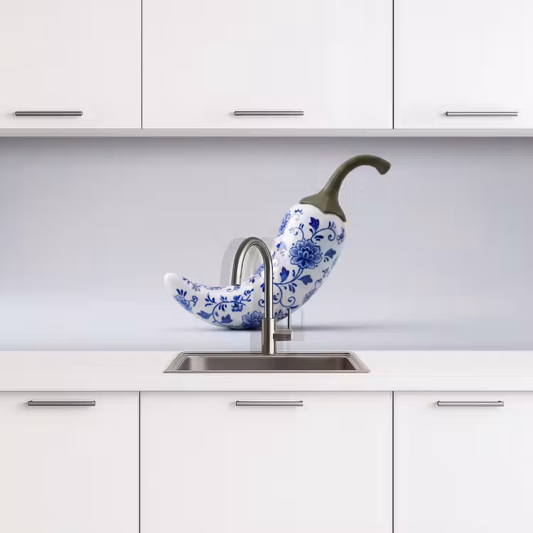 Chilipeper - Keramiek - Blauw keuken achterwand 2 middel -3d