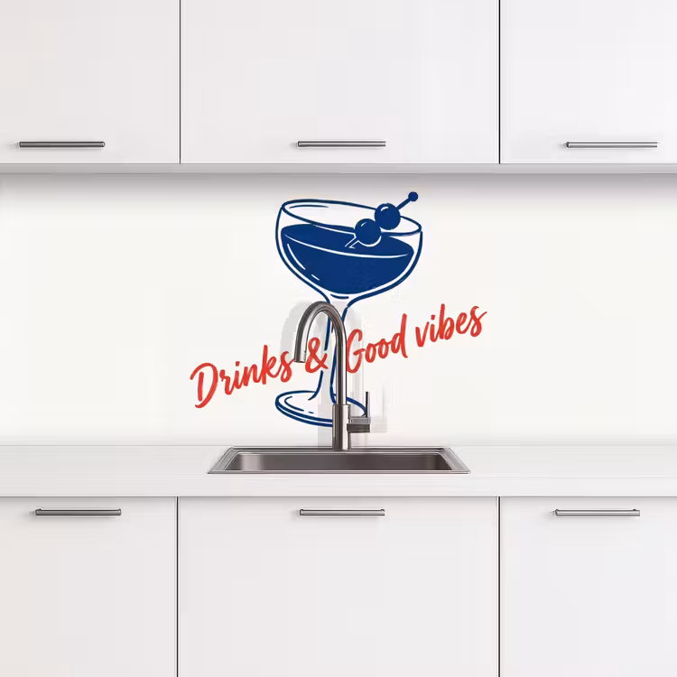 Cocktail - Glas - Illustratie - Blauw - Wit keuken achterwand 2 middel -3d