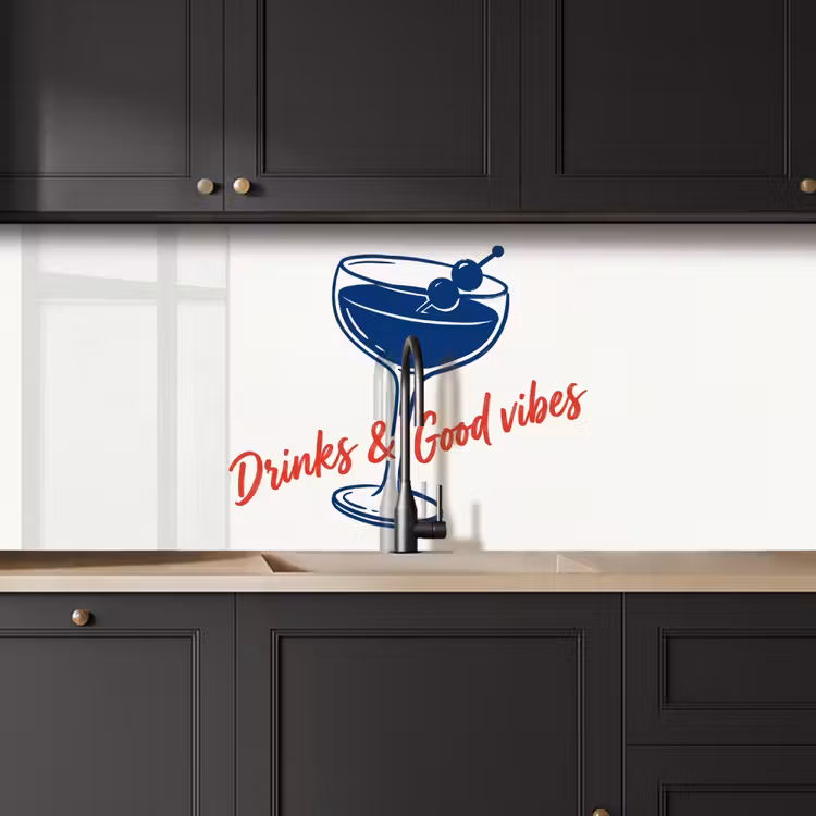 Cocktail - Glas - Illustratie - Blauw - Wit keuken achterwand 2 middel -sfeer1