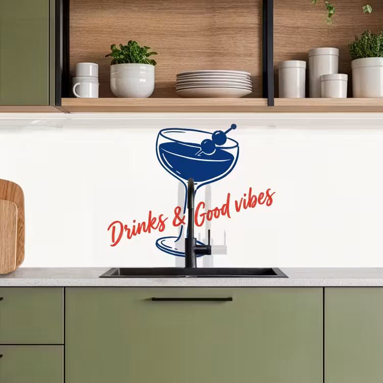 Cocktail - Glas - Illustratie - Blauw - Wit keuken achterwand 2 middel -sfeer3
