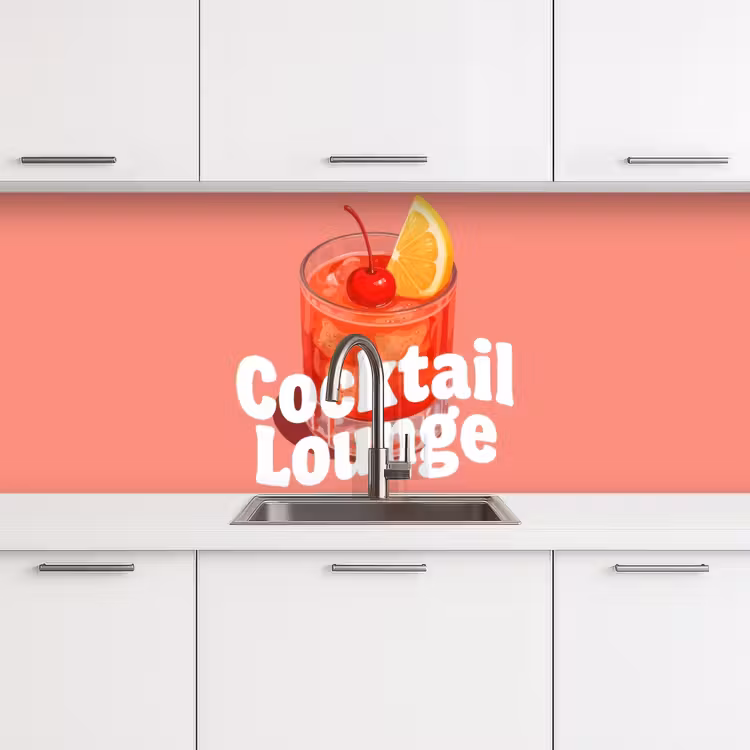 Cocktail Lounge - Glas - Koraal keuken achterwand 2 middel -3d