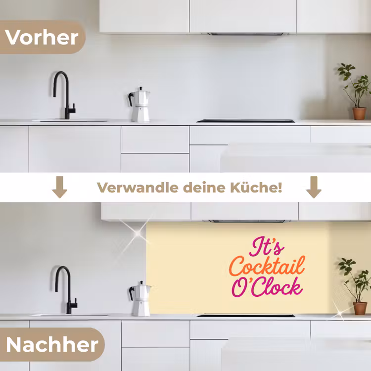 Cocktail O'Clock - Geel - Retro keuken achterwand 2 middel -voor-na_DE