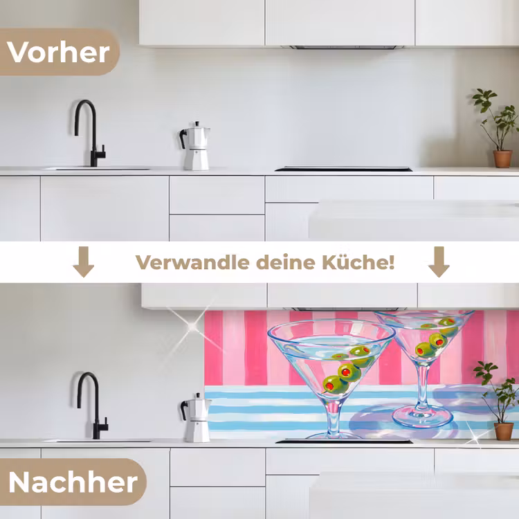 Cocktail - Olijven - Kunst - Modern - Roze keuken achterwand 2 middel -voor-na_DE