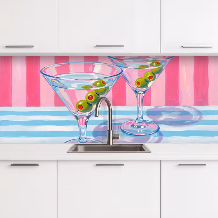 Cocktail - Olijven - Kunst - Modern - Roze keuken achterwand 2 middel -3d