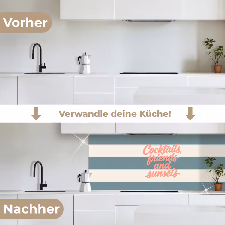 Cocktails - Strepen - Blauw - Koraal keuken achterwand 2 middel -voor-na_DE