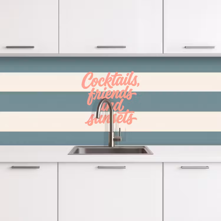 Cocktails - Strepen - Blauw - Koraal keuken achterwand 2 middel -3d