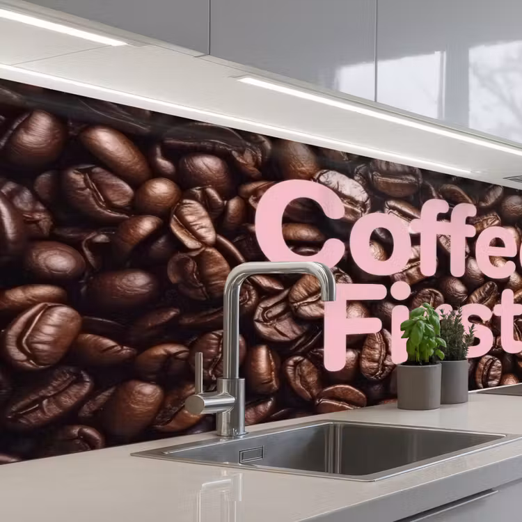 Coffee First - Koffiebonen - Roze keuken achterwand 2 middel -3d_schuin