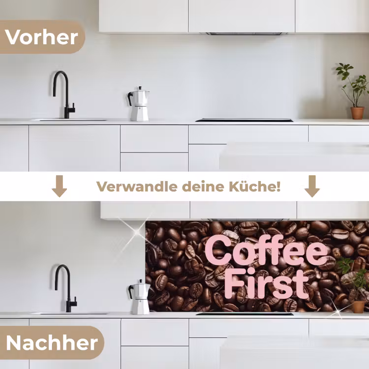 Coffee First - Koffiebonen - Roze keuken achterwand 2 middel -voor-na_DE