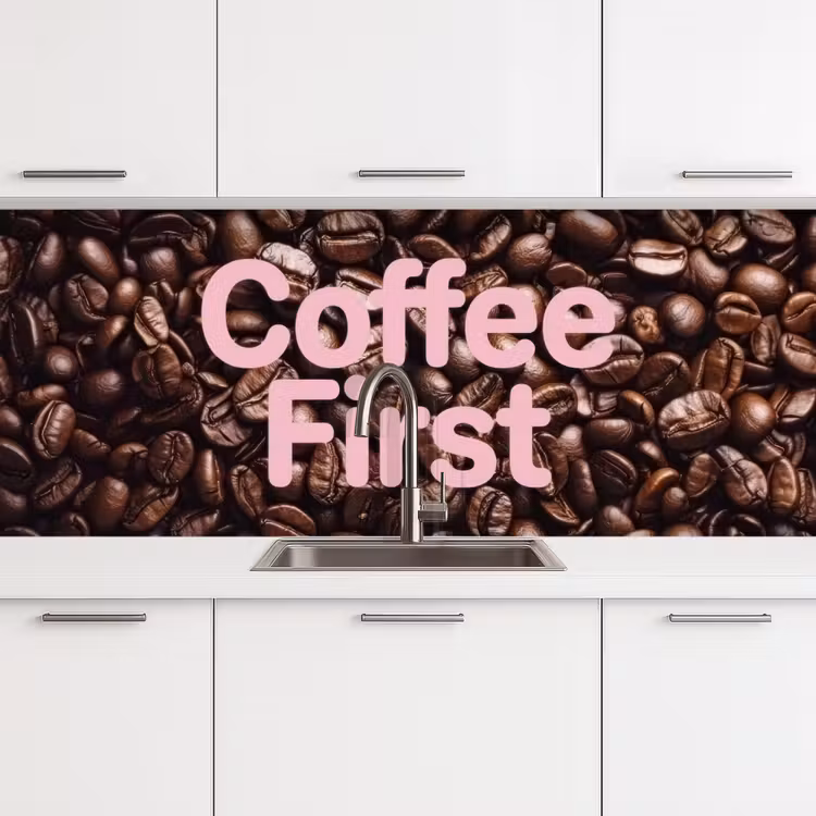 Coffee First - Koffiebonen - Roze keuken achterwand 2 middel -3d
