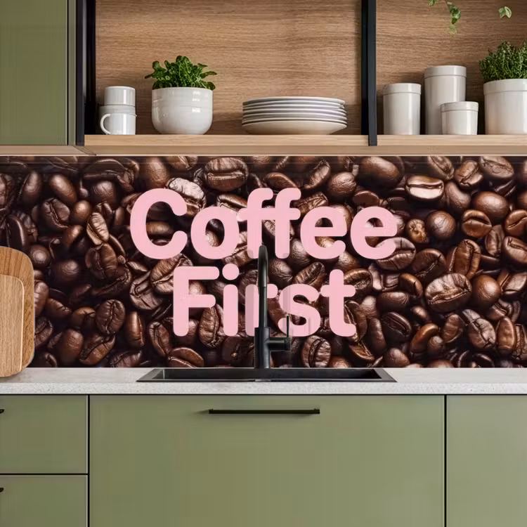 Coffee First - Koffiebonen - Roze keuken achterwand 2 middel -sfeer3