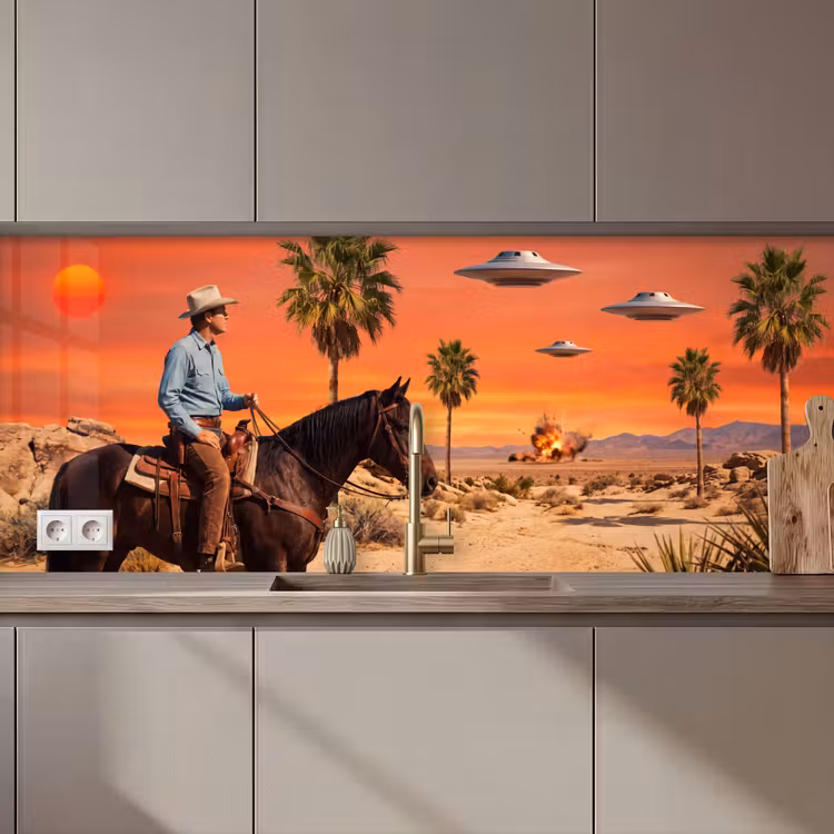 Küchenrückwand - Cowboy – Pferd – Wüste - Cowboy - Paard - Woestijn keuken achterwand 2 middel zz_3dshopping
