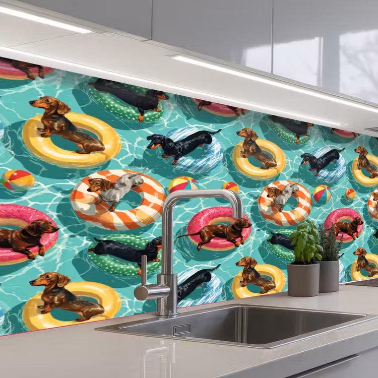 Teckels - Zwembad - Kleurrijk keuken achterwand 2 middel 871 -3d_schuin