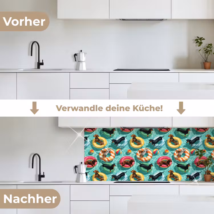 Teckels - Zwembad - Kleurrijk keuken achterwand 2 middel 871 -voor-na_DE
