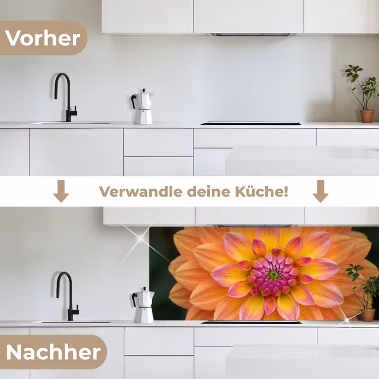 Dahlia - Bloem - Oranje keuken achterwand 2 middel -voor-na_DE