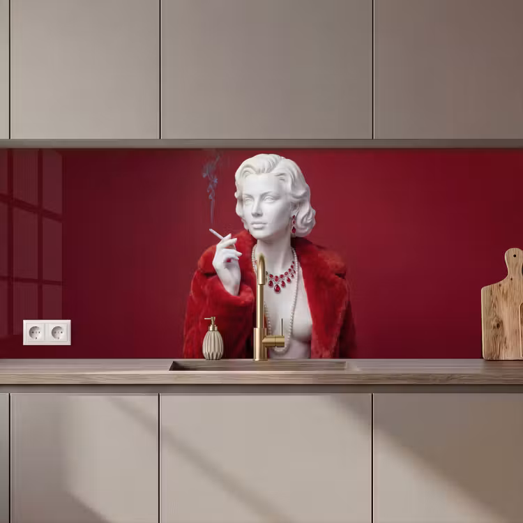 Vrouw - Bontjas - Mode - Klassiek - Rood keuken achterwand 2 middel zz_3dshopping