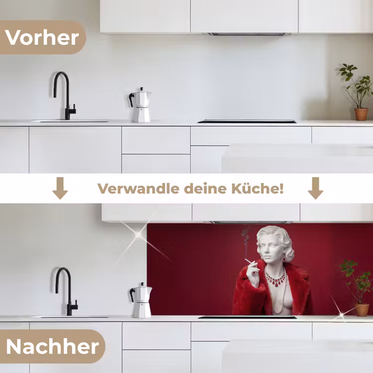 Vrouw - Bontjas - Mode - Klassiek - Rood keuken achterwand 2 middel -voor-na_DE