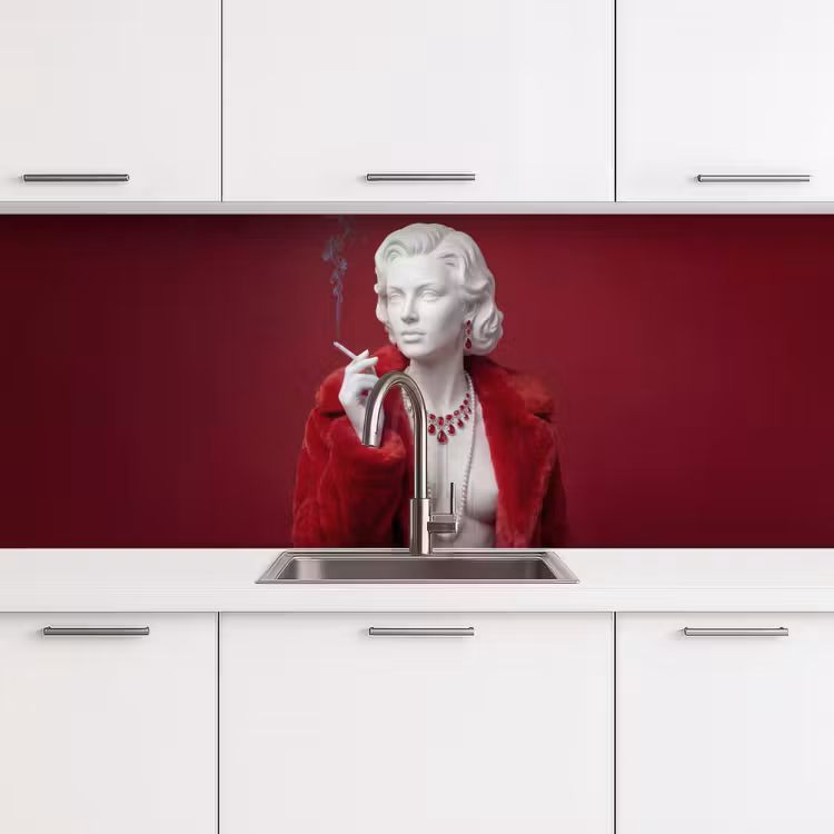 Vrouw - Bontjas - Mode - Klassiek - Rood keuken achterwand 2 middel -3d