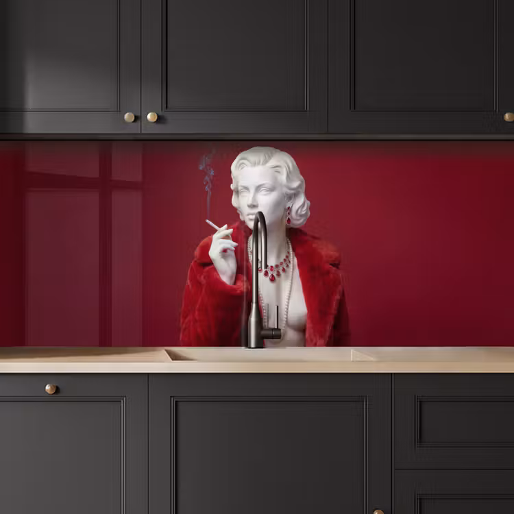 Vrouw - Bontjas - Mode - Klassiek - Rood keuken achterwand 2 middel -sfeer1