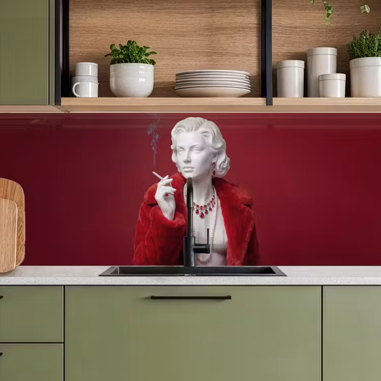 Vrouw - Bontjas - Mode - Klassiek - Rood keuken achterwand 2 middel -sfeer3