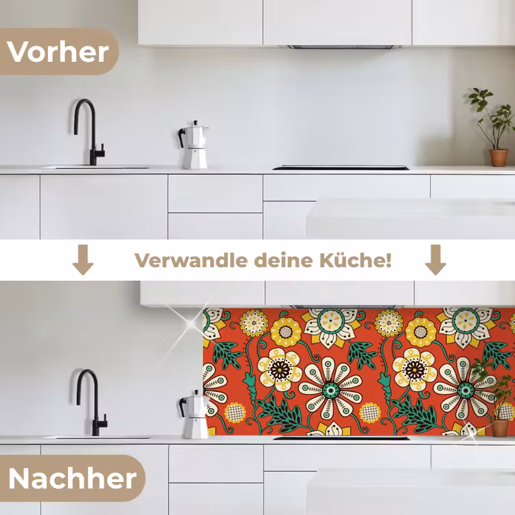 Design - Bloemen - Hippie - Retro keuken achterwand 2 middel 871 -voor-na_DE