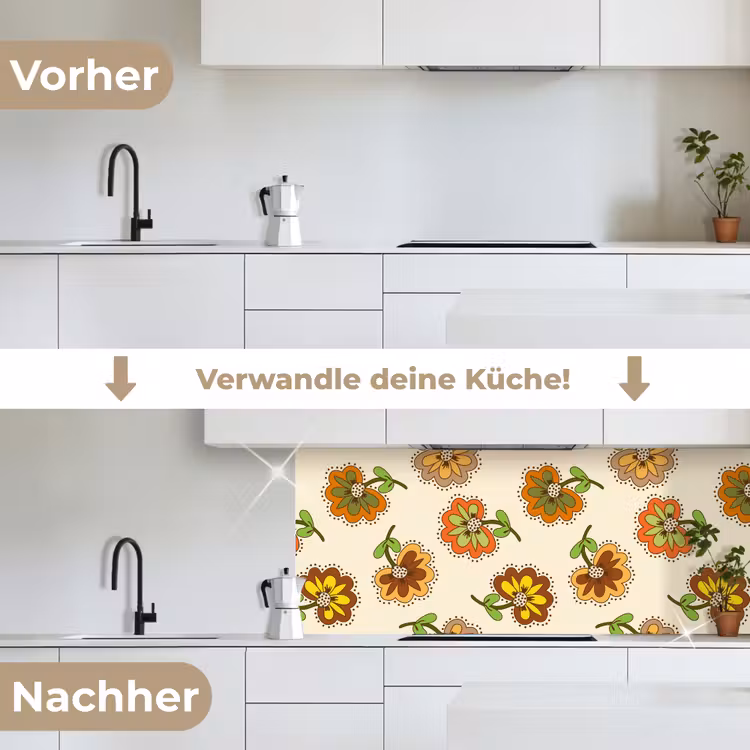 Design - Bloemen - Retro - Vintage keuken achterwand 2 middel 871 -voor-na_DE