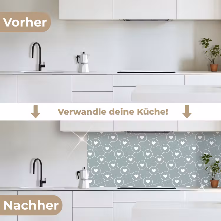 Design - Geometrie - Patroon - Hart keuken achterwand 2 middel 871 -voor-na_DE