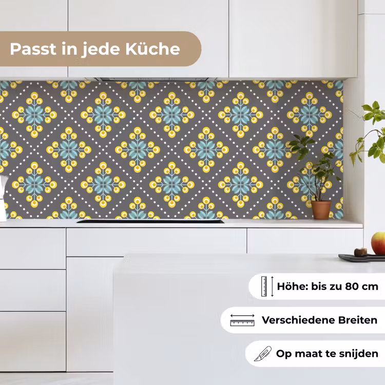 Design - Ruit - Bloemen - Grijs keuken achterwand 2 middel 871 -sfeer4_DE