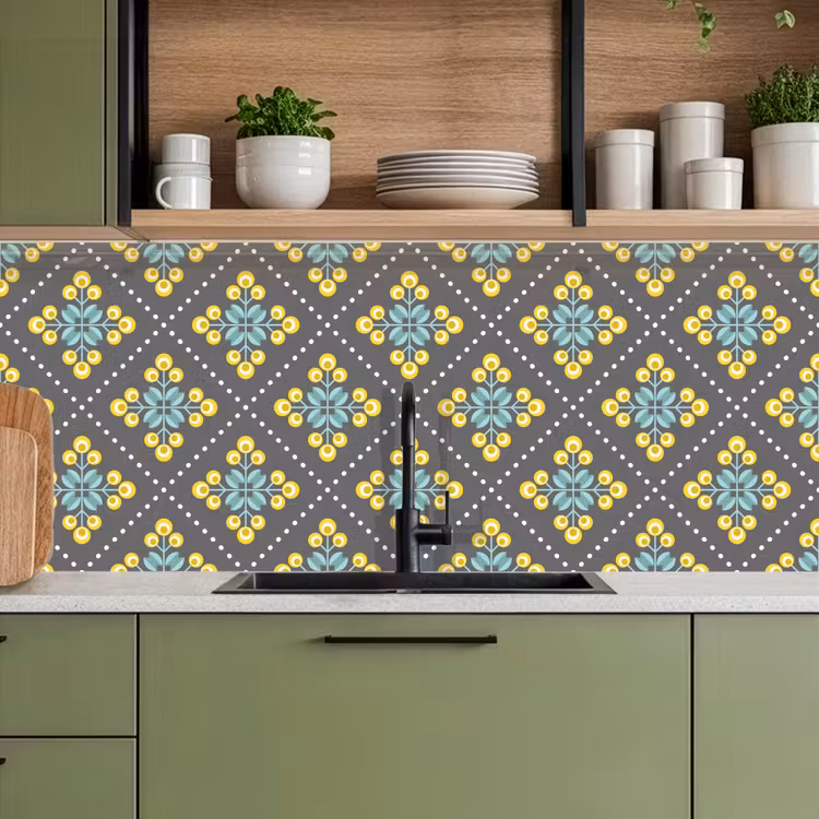 Design - Ruit - Bloemen - Grijs keuken achterwand 2 middel 871 -sfeer3