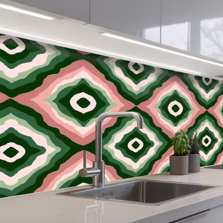 Ontwerp - Organisch - Kleurrijk keuken achterwand 2 middel 871 -3d_schuin