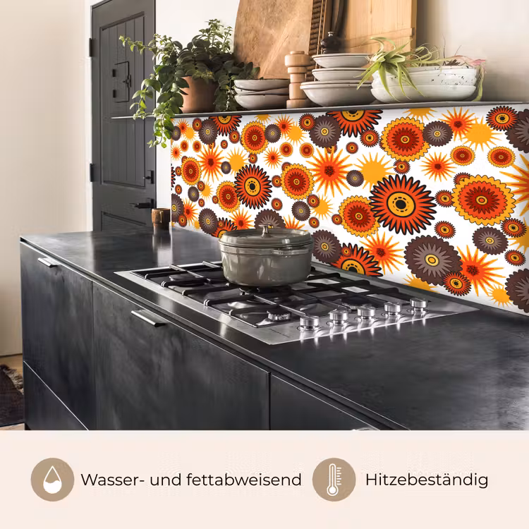 Design - Retro - Oranje - Bloemen keuken achterwand 2 middel 871 -usp_DE