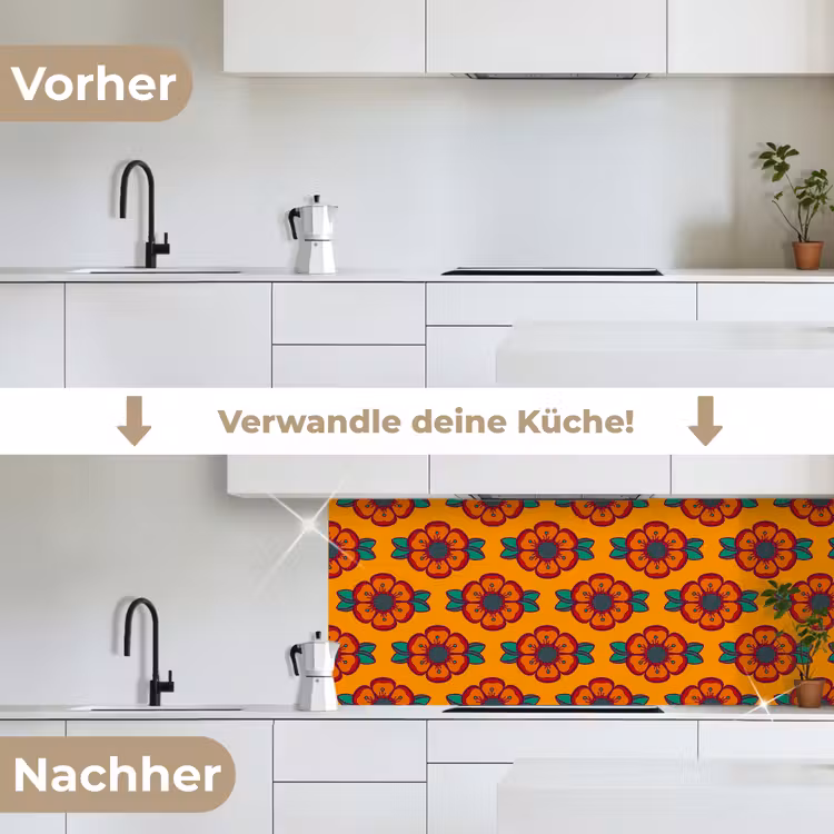 Design - Retro - Rozen - Oranje keuken achterwand 2 middel 871 -voor-na_DE
