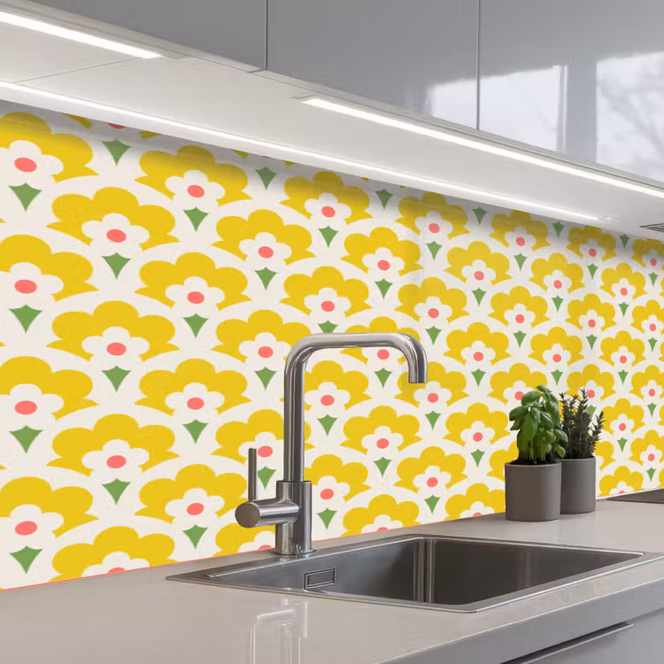 Design - Retro - Seventies - Geel keuken achterwand 2 middel 871 -3d_schuin