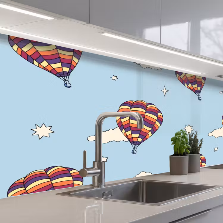 Design - Vintage - Luchtballon keuken achterwand 2 middel 871 -3d_schuin