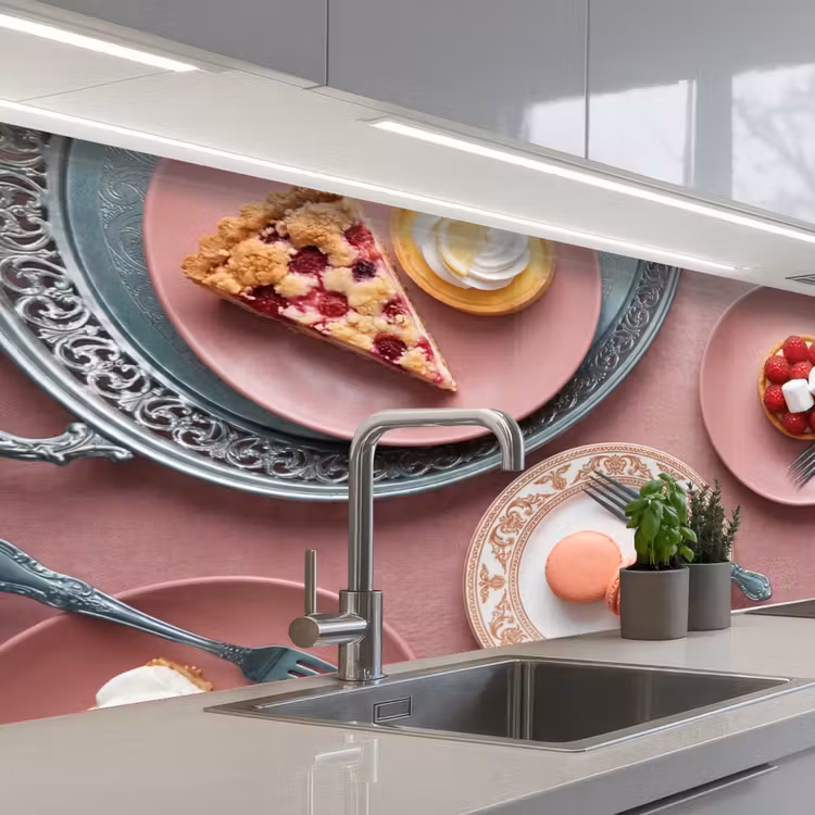 Dessert - Taart - Gebak - Zoet - Roze keuken achterwand 2 middel -3d_schuin