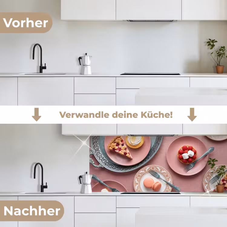 Dessert - Taart - Gebak - Zoet - Roze keuken achterwand 2 middel -voor-na_DE