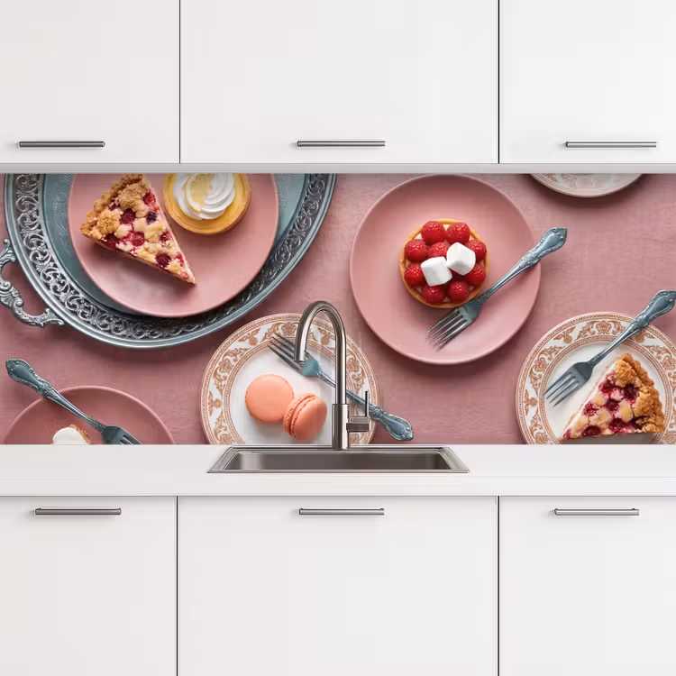 Dessert - Taart - Gebak - Zoet - Roze keuken achterwand 2 middel -3d