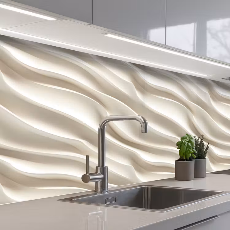 Diagonaal - Golven - Crème keuken achterwand 2 middel 871 -3d_schuin
