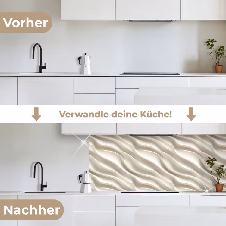Diagonaal - Golven - Crème keuken achterwand 2 middel 871 -voor-na_DE