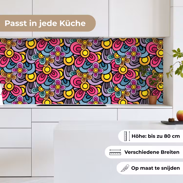 Patroon - Hippie - Bloemen - Paars keuken achterwand 2 middel 871 -sfeer4_DE