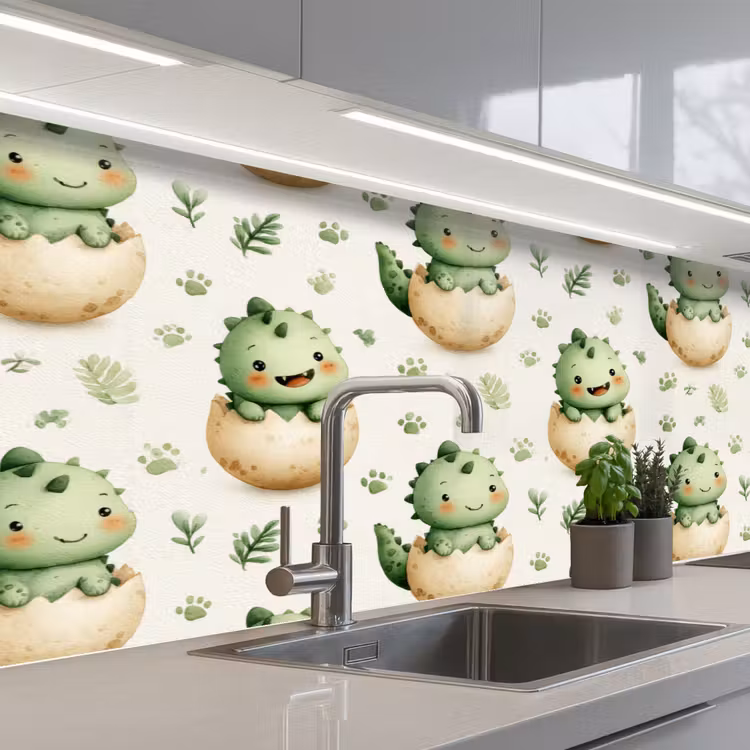 Dino - Eieren - Groen keuken achterwand 2 middel 871 -3d_schuin